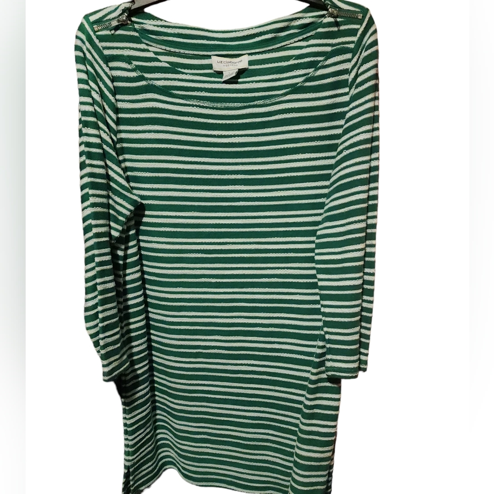 Green/White striped long sleeved top.